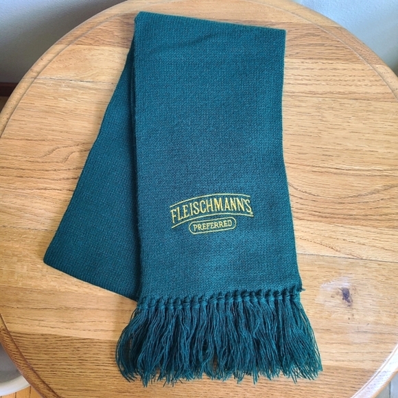 Fleischmanns Preferred Whiskey Vodka Green Fringe Embroidered Gold Scarf Unisex - Picture 1 of 5